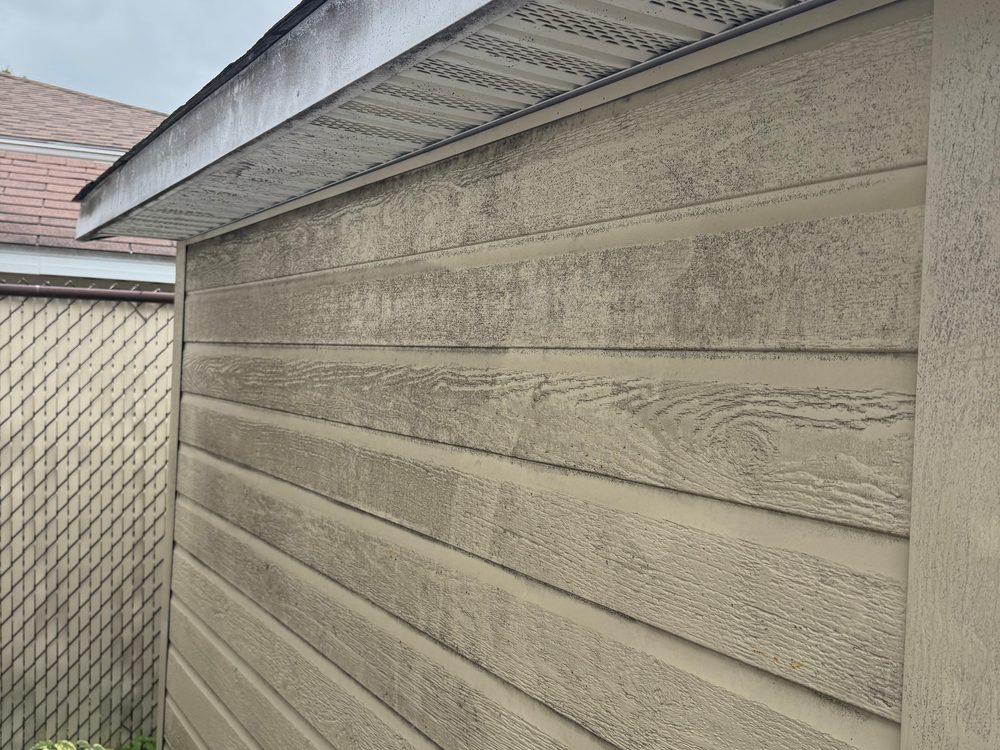 Revêtement de cabanon encrassé par les algues avant lavage — Outaouais